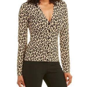 Theory leopard print v-neck cardigan fitted tan